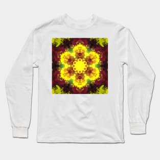 Psychedelic Mandala Flower Red Yellow and Green Long Sleeve T-Shirt